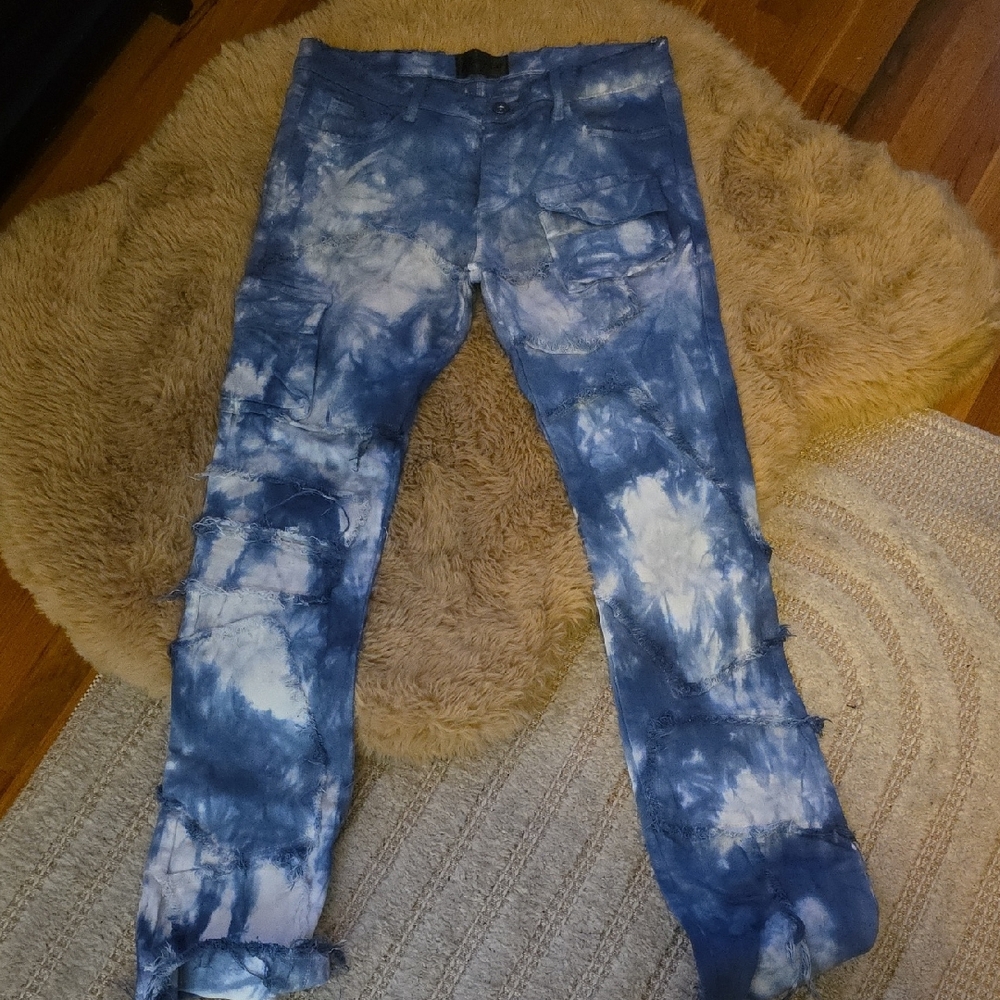 Blue Tie-Dye Distressed Jeans